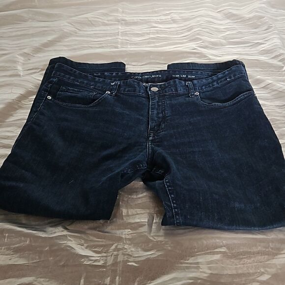 Calvin Klein Men Slim Fit Jeans 38×32 Dark Blue Washed - Picture 15 of 16